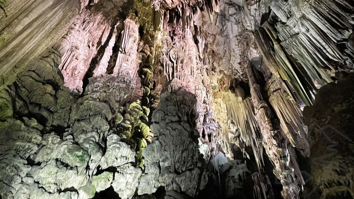 St. Michael&rsquo;s Cave in Gibraltar showing the Cathedral Cave chamber lighting and formations